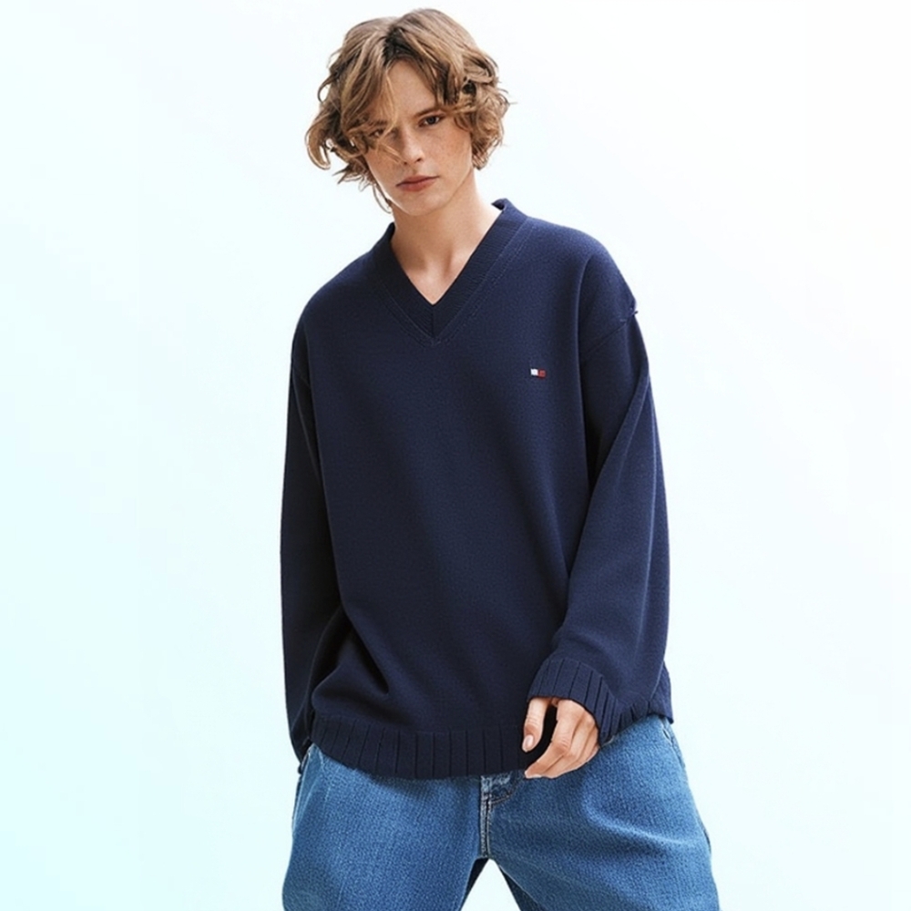 Vintage Tommy‎ Hilfiger Navy Cotton Knit Sweater